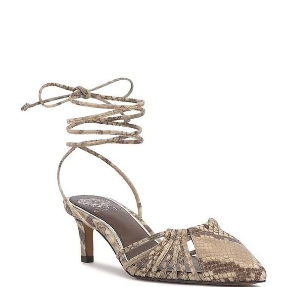 Vince Camuto Women Snake Print Lace Up Pointed Toe Heels Stiletto Shoes size 7M - Picture 3 of 9